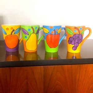 Renaissance Ceramic Artware Inc Set Of Four Hand Painted Mugs Fruit Design